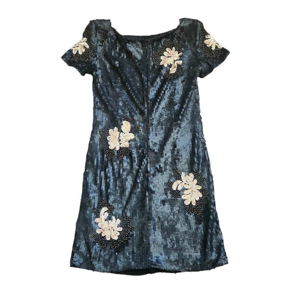 French Connection Mini Dress 10 Sequin Y2K Violet Thunder Floral Flapper Roaring